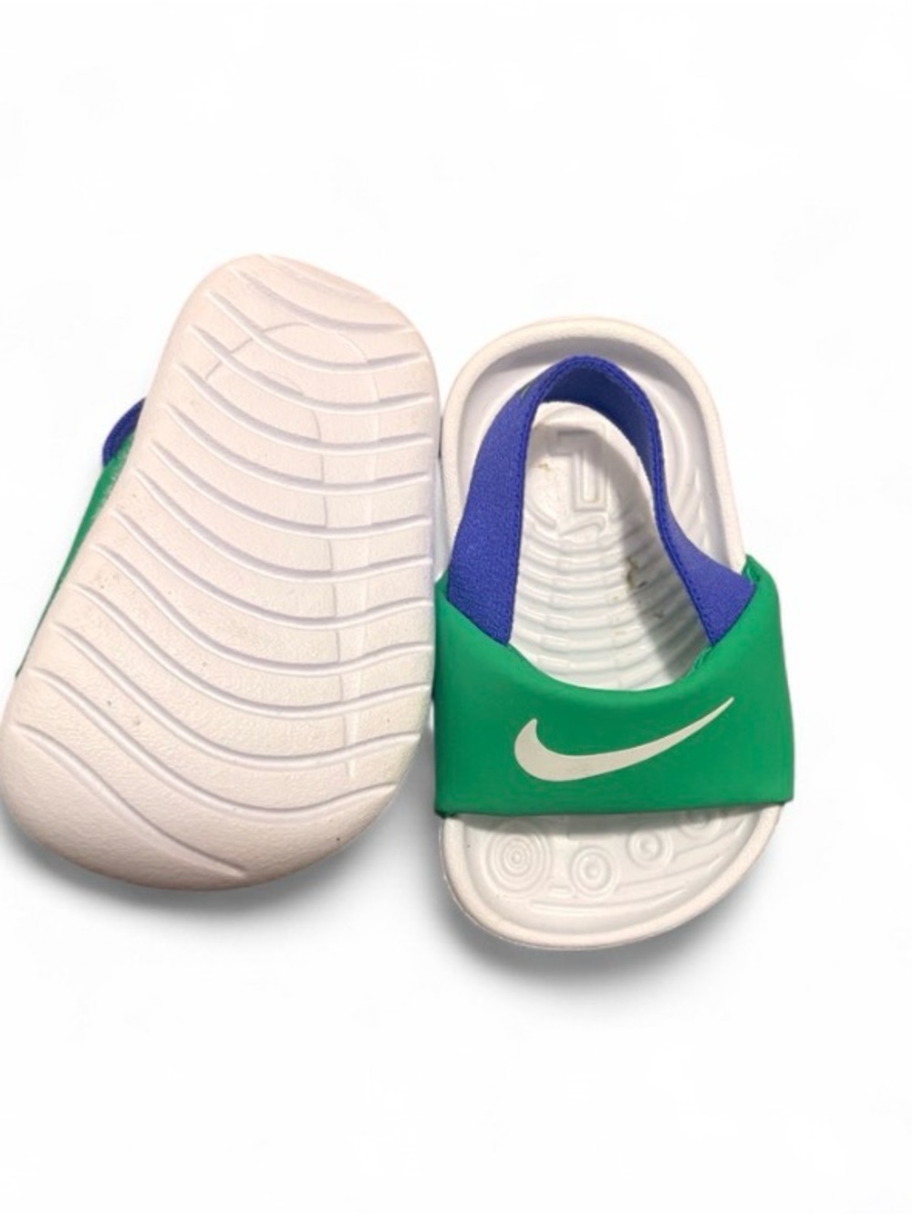 Nike Kids Green and Blue Slip-On Slide Sandals
